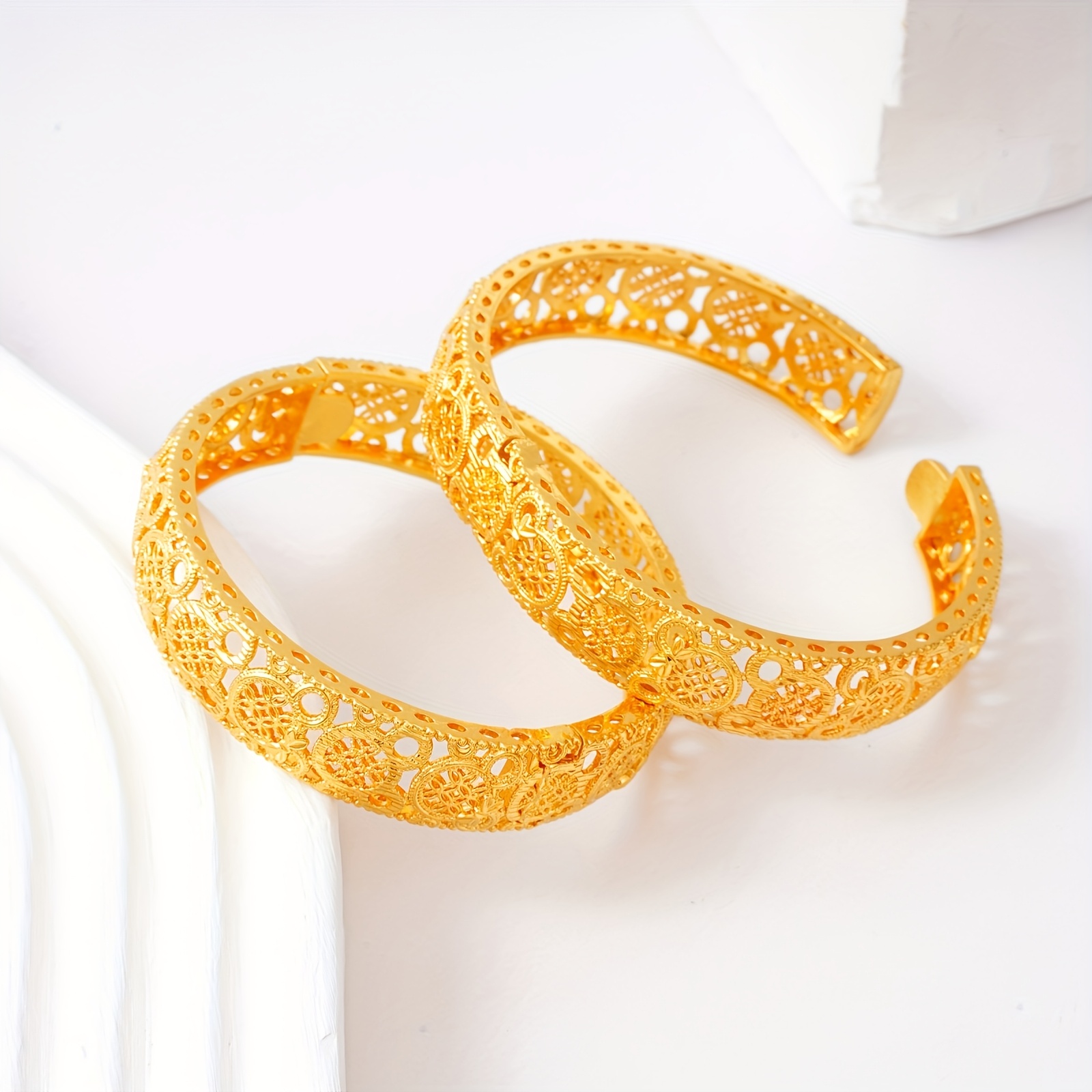 Golden Hollow Carved Open Bracelet Ethnic Style